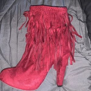 Red fringe booties